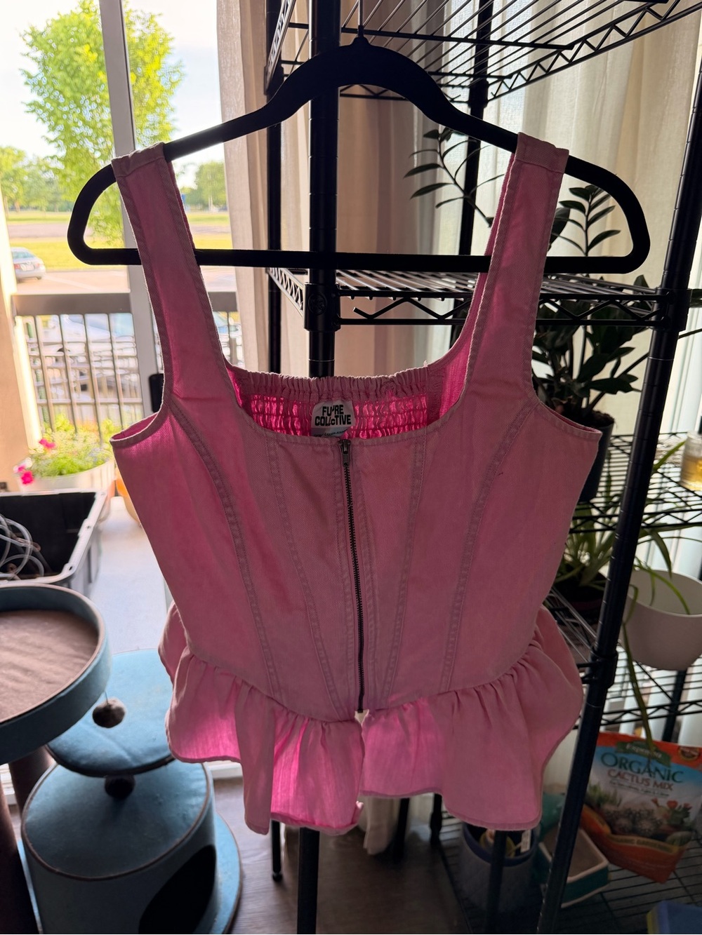 Fierce Collective Pink Peplum Zip-Front Crop Top